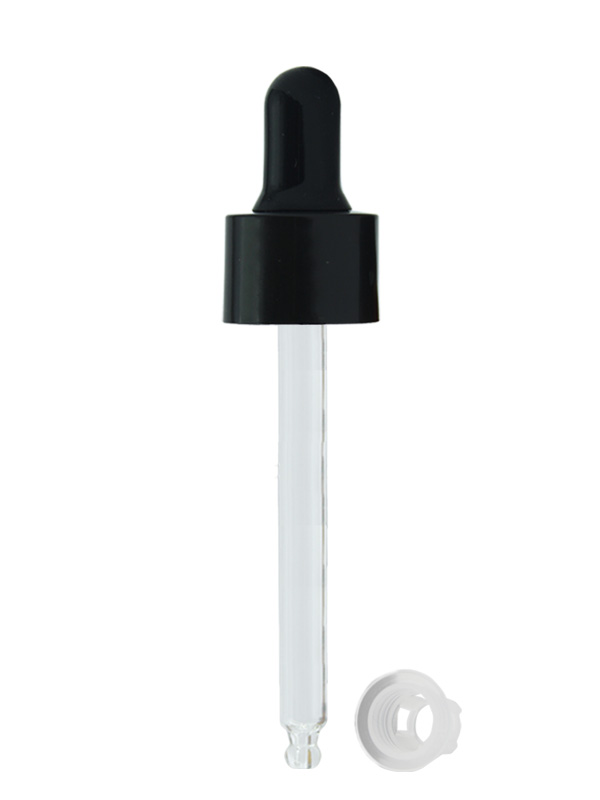 18MM PP Smooth Dropper - Black-With Glass Tube And Silicon Rubber Teat And Wiper Plug